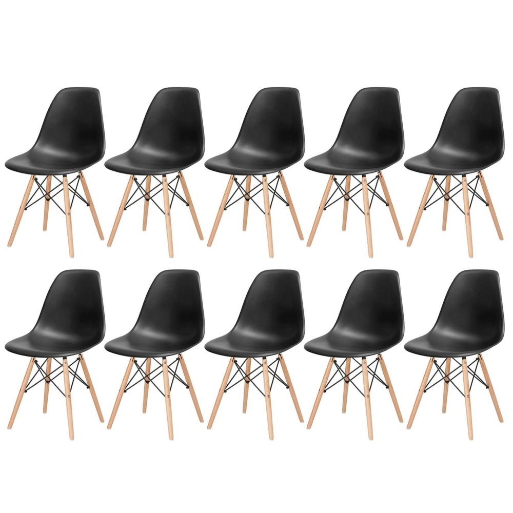 Kit 10 Cadeiras de jantar Charles Eames Eiffel DSW em Polipropileno - Preto Kit 10 Cadeiras de jantar Charles Eames Eiffel DSW em Polipropileno - Preto