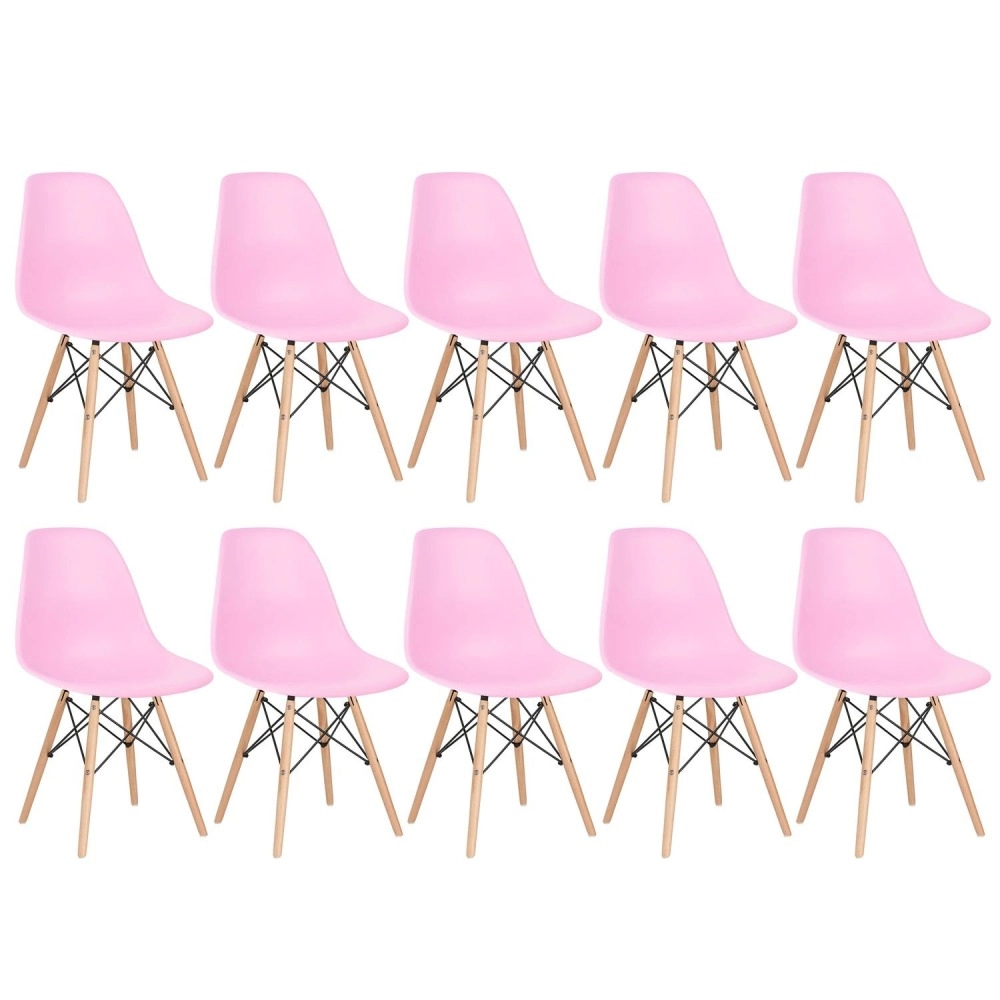 Kit 10 Cadeiras de jantar Charles Eames Eiffel DSW em Polipropileno - Rosa claro Kit 10 Cadeiras de jantar Charles Eames Eiffel DSW em Polipropileno - Rosa claro