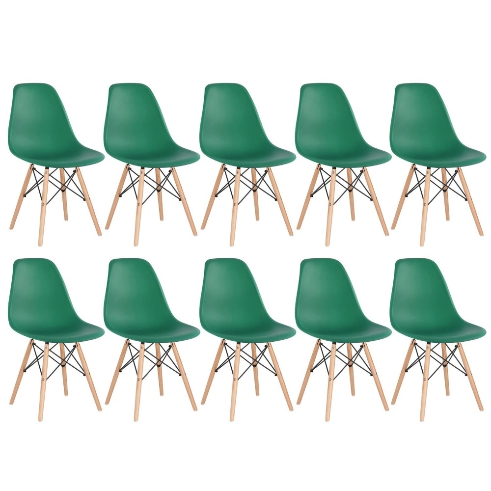 Kit 10 Cadeiras de jantar Charles Eames Eiffel DSW em Polipropileno - Verde escuro