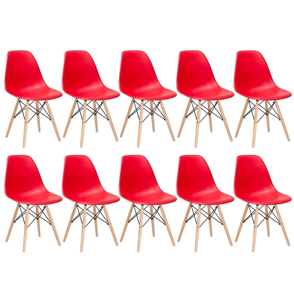 Kit 10 Cadeiras de jantar Charles Eames Eiffel DSW em Polipropileno - Vermelho