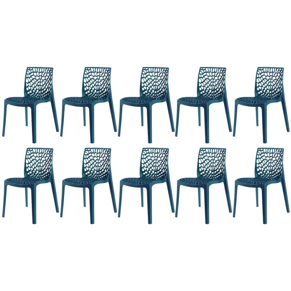 Kit 10 Cadeiras de jantar Gruvyer com design contemporâneo e anatômico - Azul petróleo