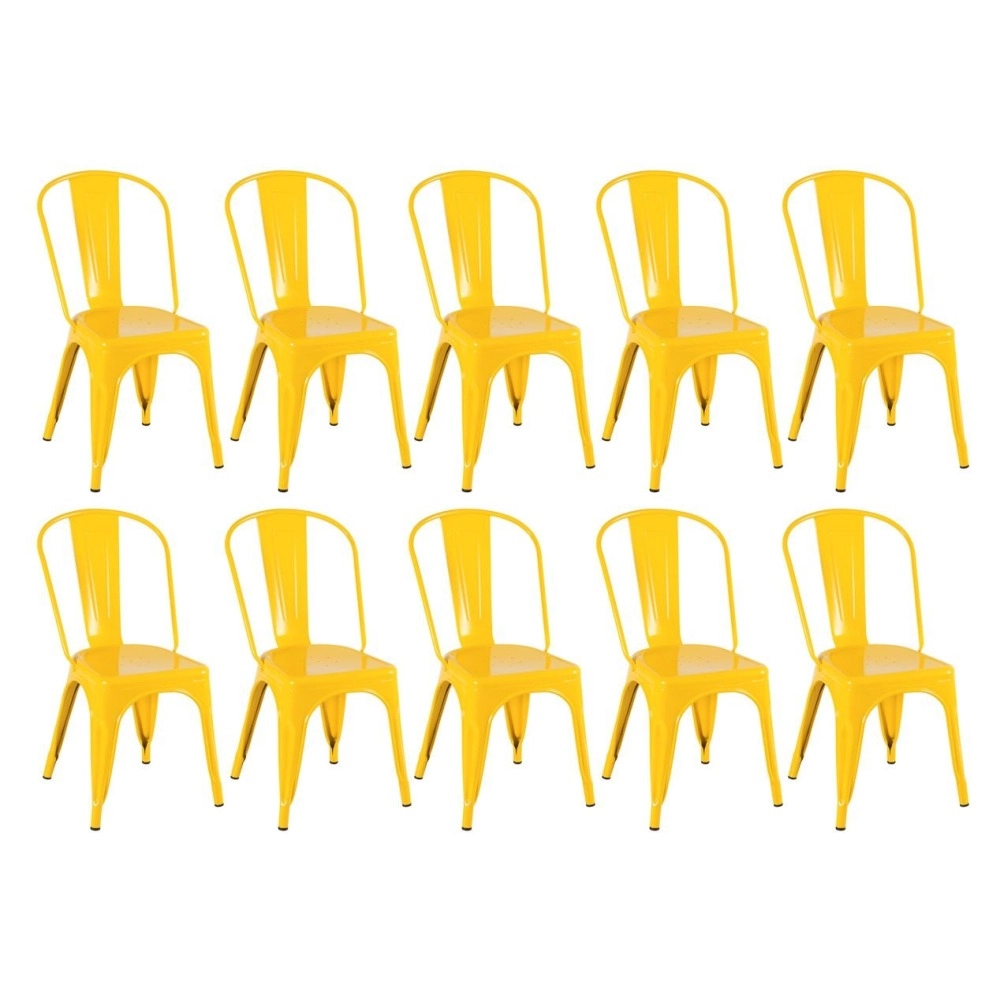 Kit 10 Cadeiras de jantar Iron Tolix com design industrial – Amarelo