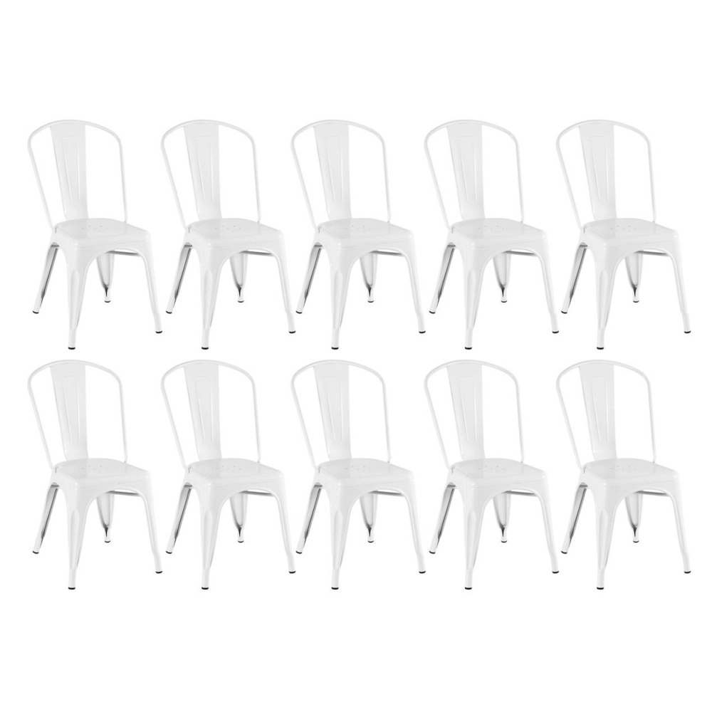 Kit 10 Cadeiras de jantar Iron Tolix com design industrial – Branco Kit 10 Cadeiras de jantar Iron Tolix com design industrial – Branco