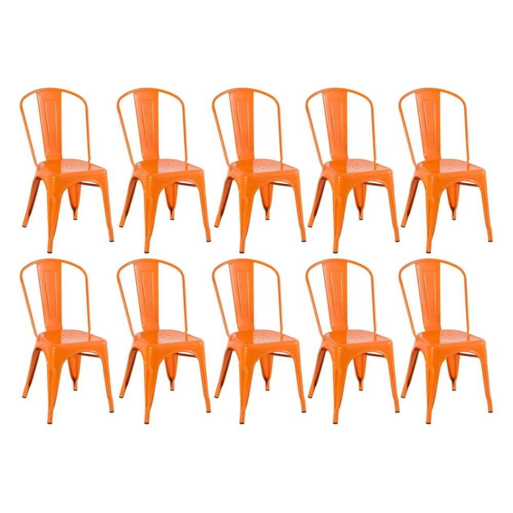 Kit 10 Cadeiras de jantar Iron Tolix com design industrial – Laranja Kit 10 Cadeiras de jantar Iron Tolix com design industrial – Laranja