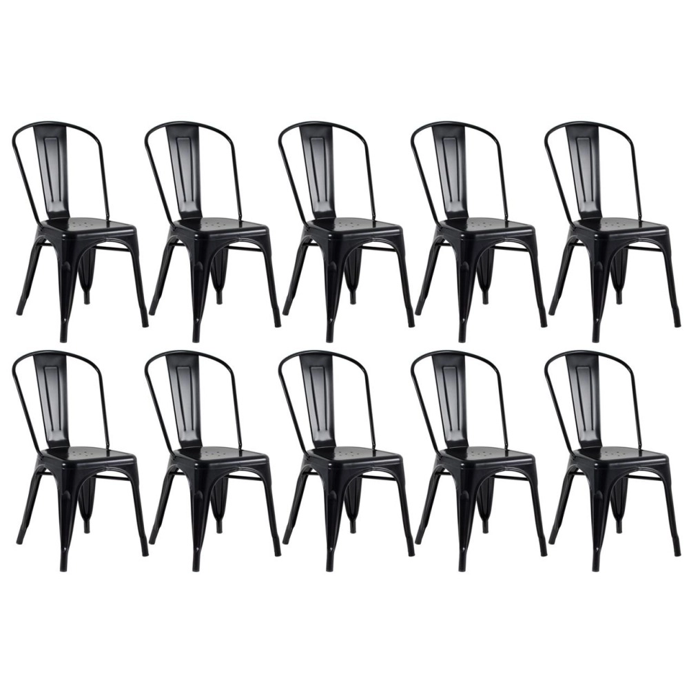 Kit 10 Cadeiras de jantar Iron Tolix com design industrial - Preto Semibrilho Kit 10 Cadeiras de jantar Iron Tolix com design industrial - Preto Semibrilho
