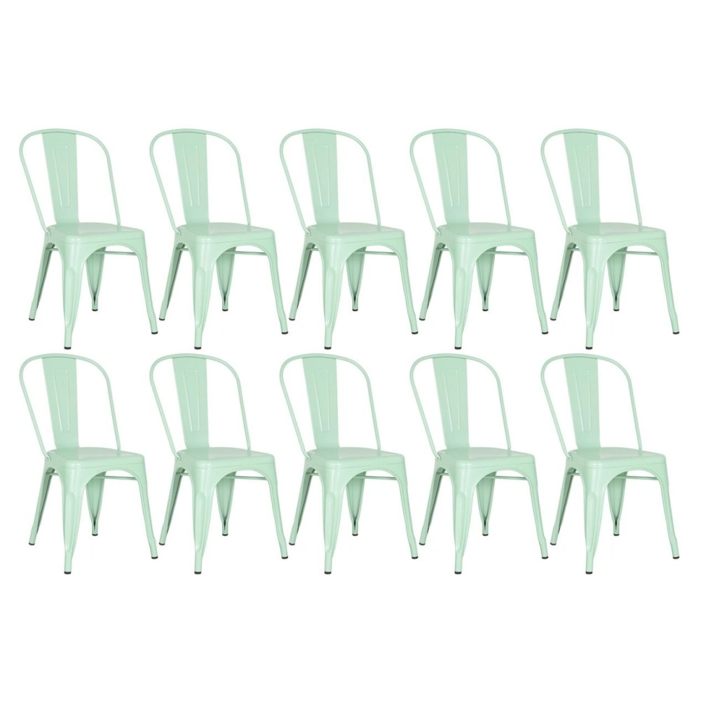 Kit 10 Cadeiras de jantar Iron Tolix com design industrial – Verde Claro