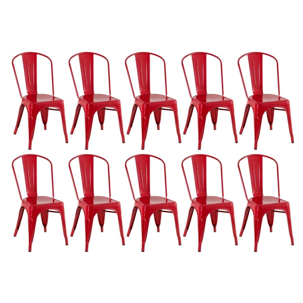 Kit 10 Cadeiras de jantar Iron Tolix com design industrial - Vermelho