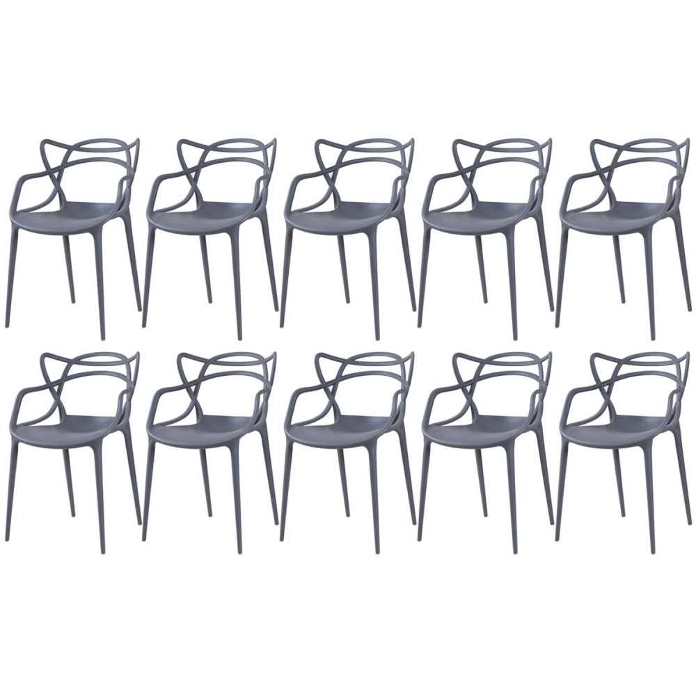 Kit 10 Cadeiras de jantar Master Allegra Design Moderno em Polipropileno - Cinza escuro