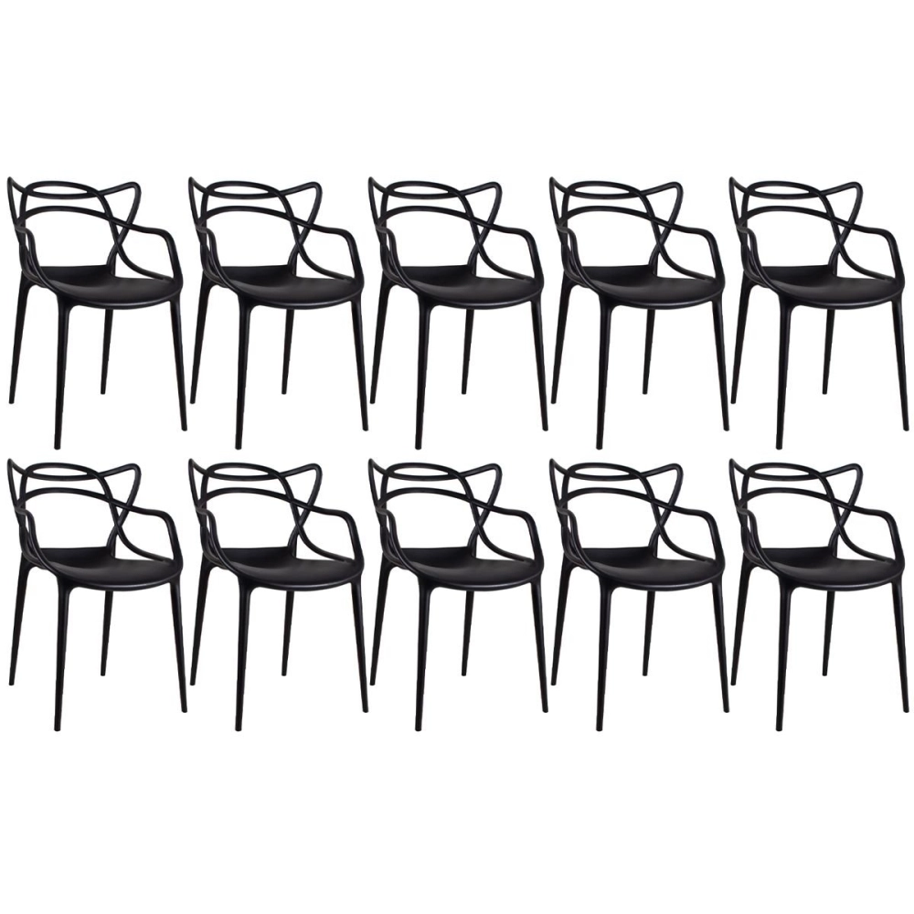 Kit 10 Cadeiras de jantar Master Allegra Design Moderno em Polipropileno - Preto Kit 10 Cadeiras de jantar Master Allegra Design Moderno em Polipropileno - Preto