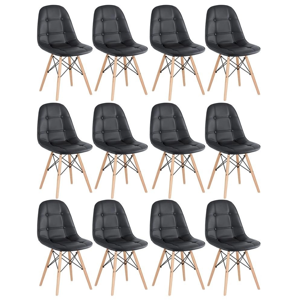 Kit 12 Cadeiras de jantar Charles Eames Eiffel Botonê Estofada – Preto Kit 12 Cadeiras de jantar Charles Eames Eiffel Botonê Estofada – Preto