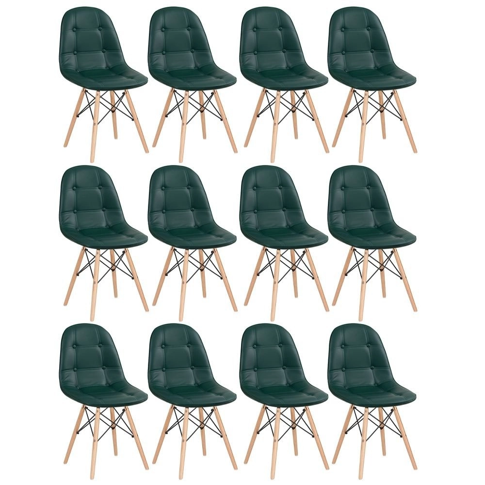 Kit 12 Cadeiras de jantar Charles Eames Eiffel Botonê Estofada - Verde escuro Kit 12 Cadeiras de jantar Charles Eames Eiffel Botonê Estofada - Verde escuro