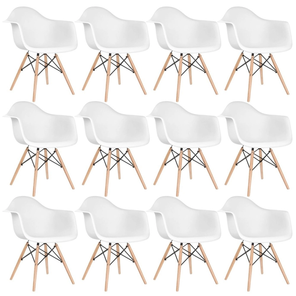 Kit 12 Cadeiras de jantar Charles Eames  Eiffel DAW em Polipropileno - Branco
