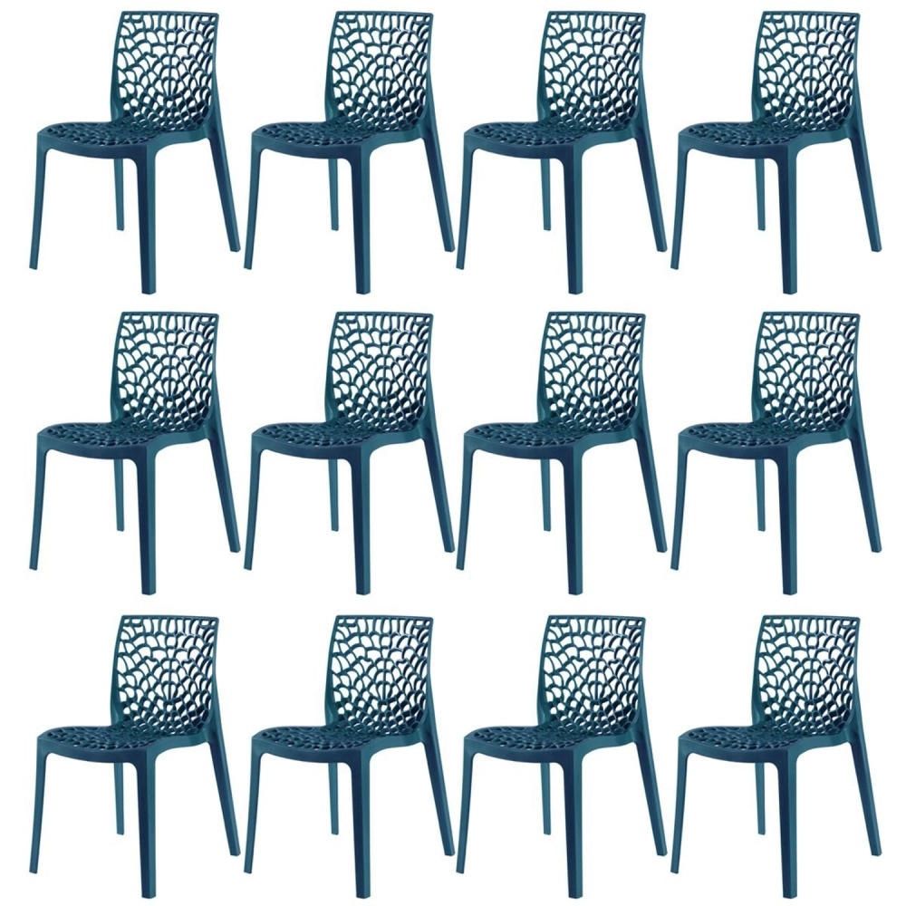 Kit 12 Cadeiras de jantar Gruvyer com design contemporâneo e anatômico - Azul petróleo