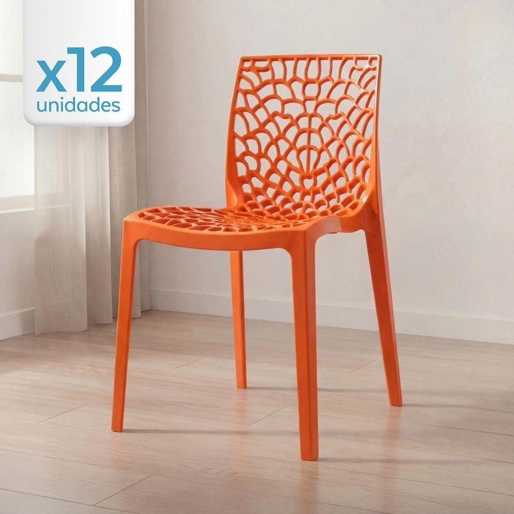 Kit 12 Cadeiras de jantar Gruvyer com design contemporâneo e anatômico - Laranja