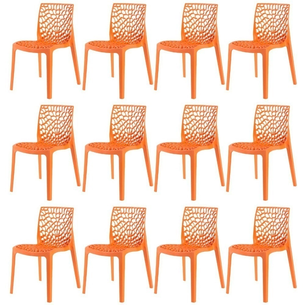 Kit 12 Cadeiras de jantar Gruvyer com design contemporâneo e anatômico - Laranja