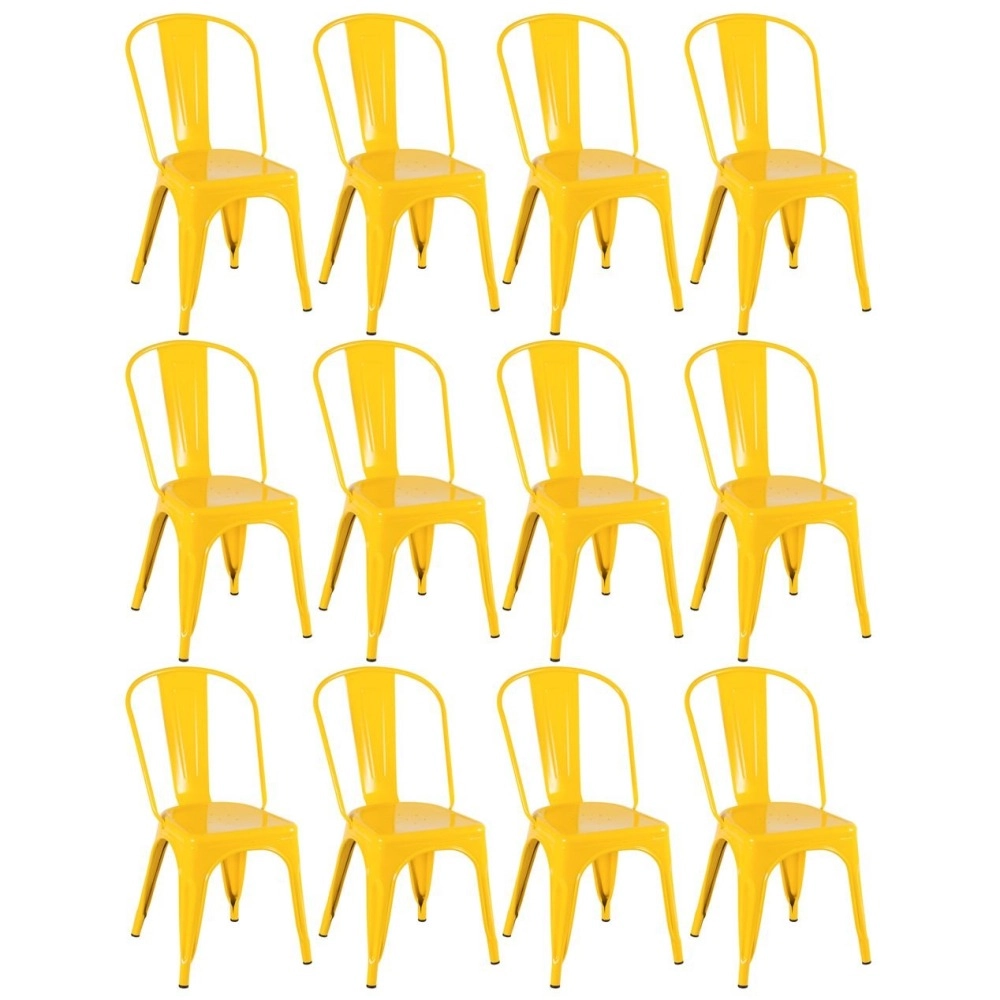 Kit 12 Cadeiras de jantar Iron Tolix com design industrial – Amarelo Kit 12 Cadeiras de jantar Iron Tolix com design industrial – Amarelo