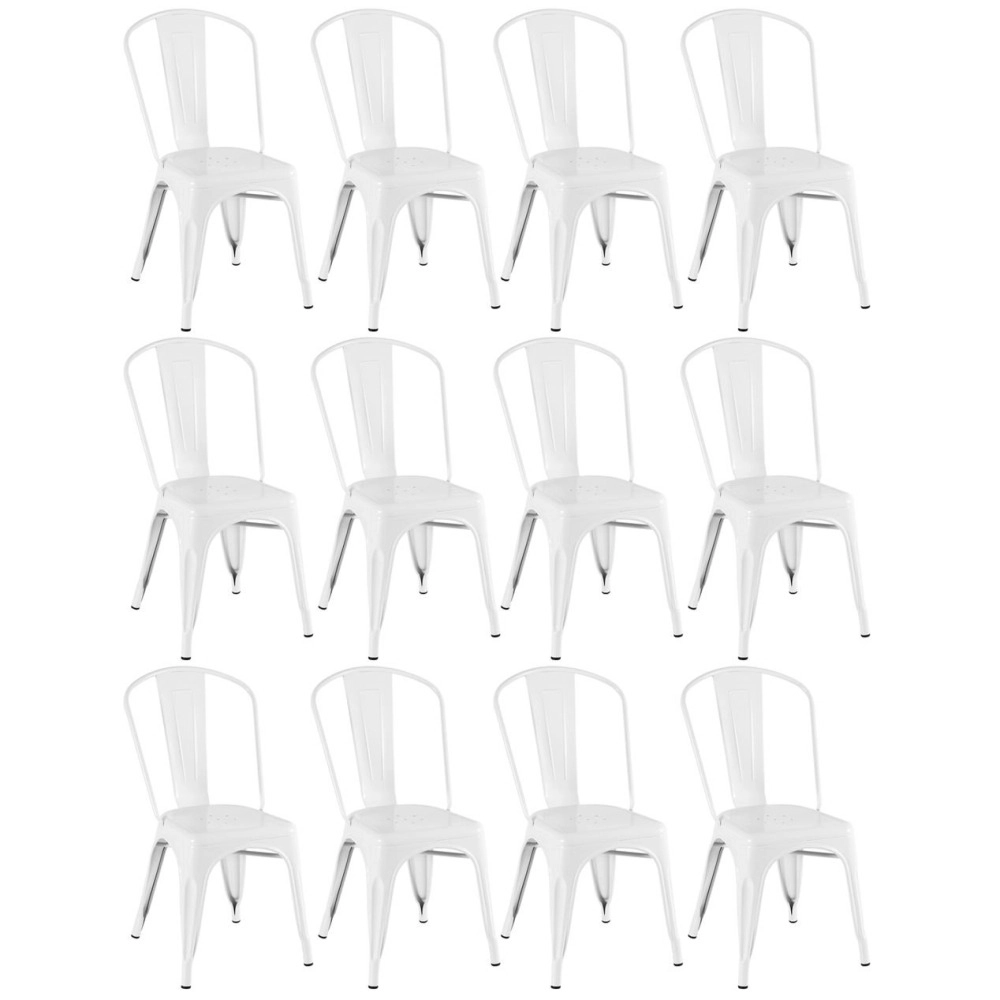 Kit 12 Cadeiras de jantar Iron Tolix com design industrial – Branco Kit 12 Cadeiras de jantar Iron Tolix com design industrial – Branco
