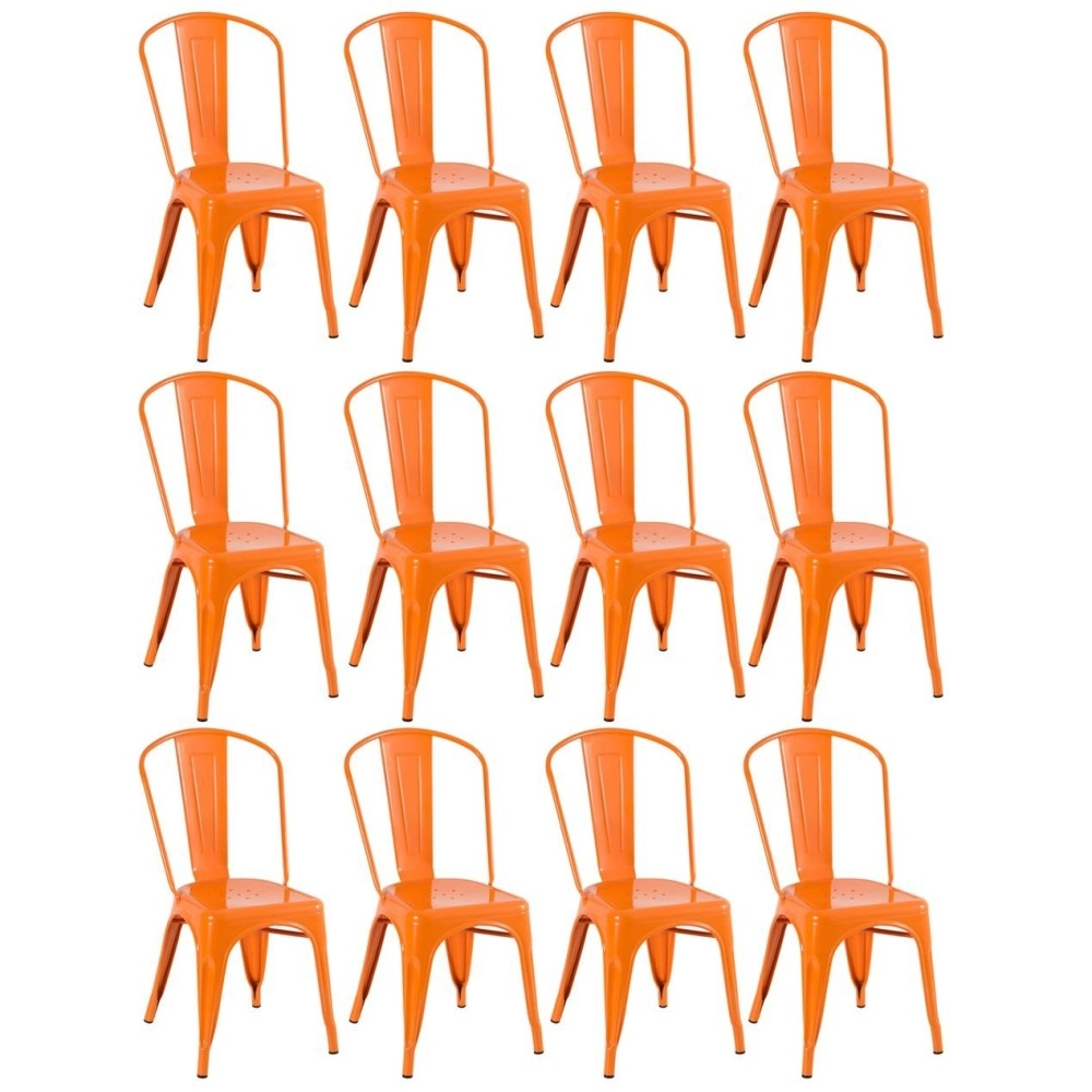 Kit 12 Cadeiras de jantar Iron Tolix com design industrial – Laranja Kit 12 Cadeiras de jantar Iron Tolix com design industrial – Laranja