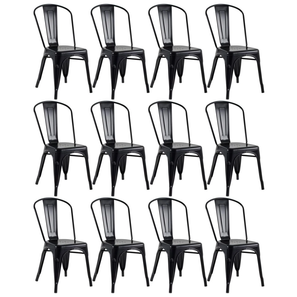 Kit 12 Cadeiras de jantar Iron Tolix com design industrial - Preto Semibrilho Kit 12 Cadeiras de jantar Iron Tolix com design industrial - Preto Semibrilho