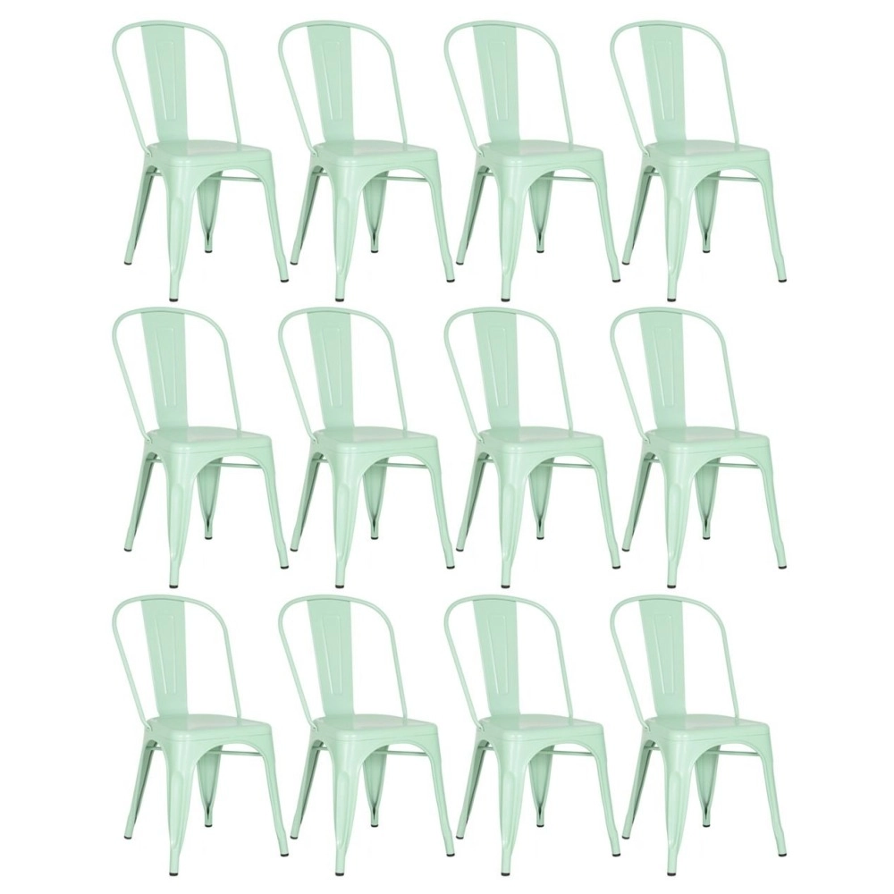 Kit 12 Cadeiras de jantar Iron Tolix com design industrial – Verde Claro