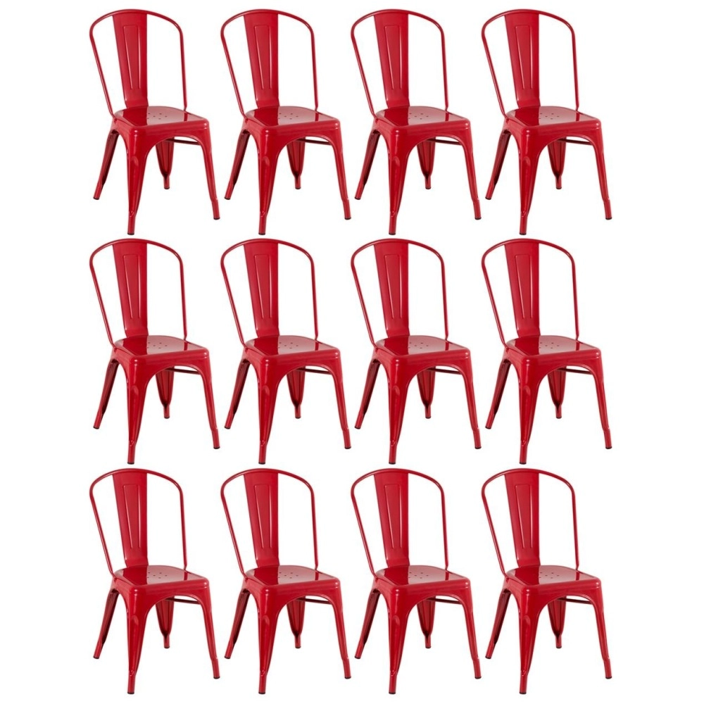 Kit 12 Cadeiras de jantar Iron Tolix com design industrial - Vermelho