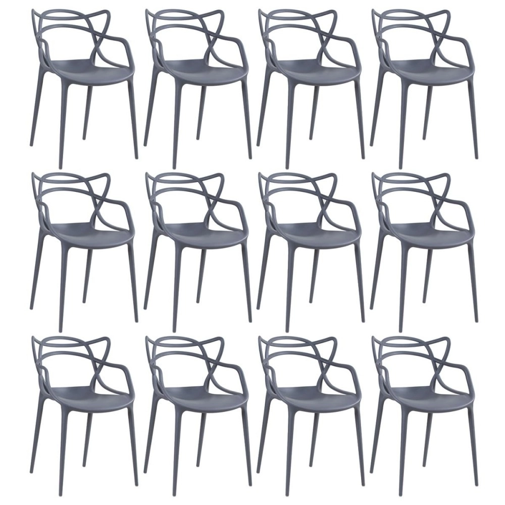 Kit 12 Cadeiras de jantar Master Allegra Design Moderno em Polipropileno - Cinza escuro