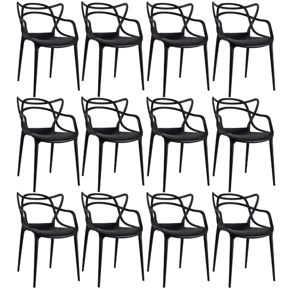 Kit 12 Cadeiras de jantar Master Allegra Design Moderno em Polipropileno - Preto