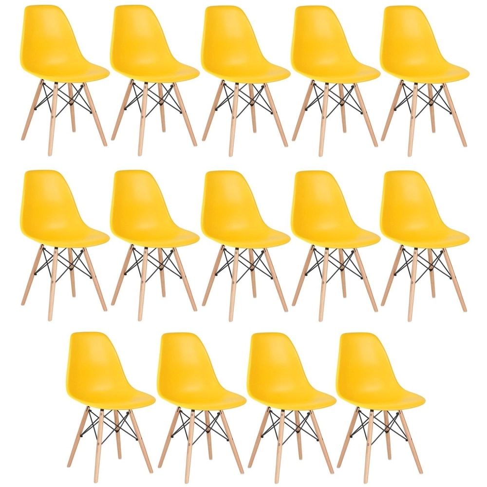 Kit 14 Cadeiras de jantar Charles Eames Eiffel DSW em Polipropileno - Amarelo