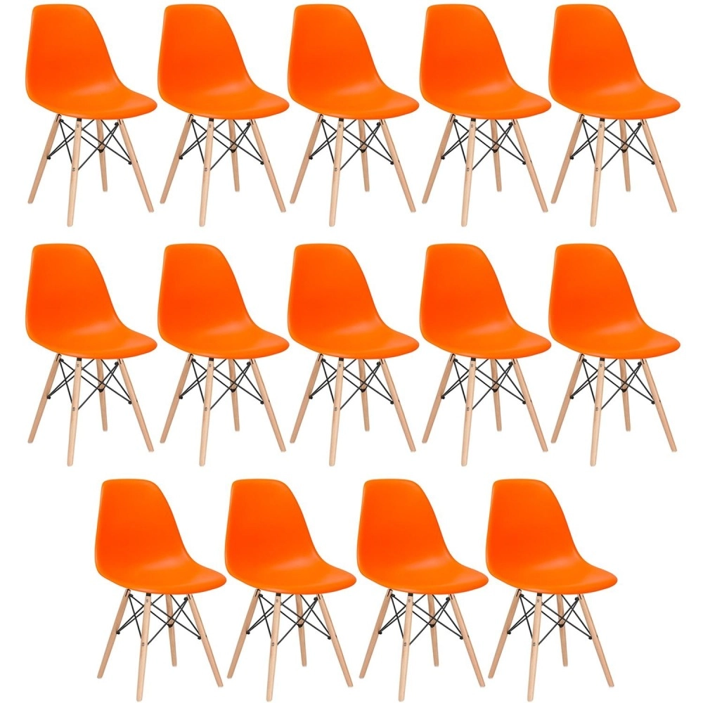 Kit 14 Cadeiras de jantar Charles Eames Eiffel DSW em Polipropileno - Laranja Kit 14 Cadeiras de jantar Charles Eames Eiffel DSW em Polipropileno - Laranja