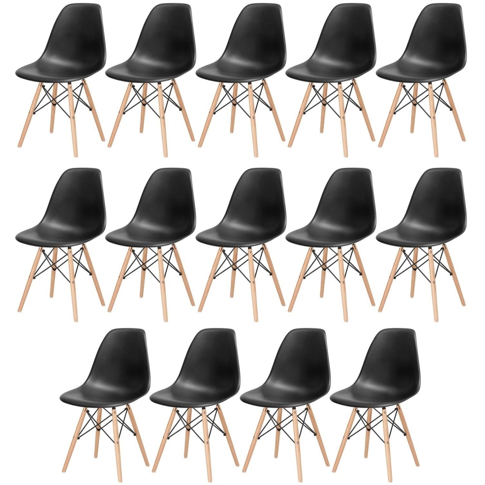 Kit 14 Cadeiras de jantar Charles Eames Eiffel DSW em Polipropileno - Preto Kit 14 Cadeiras de jantar Charles Eames Eiffel DSW em Polipropileno - Preto
