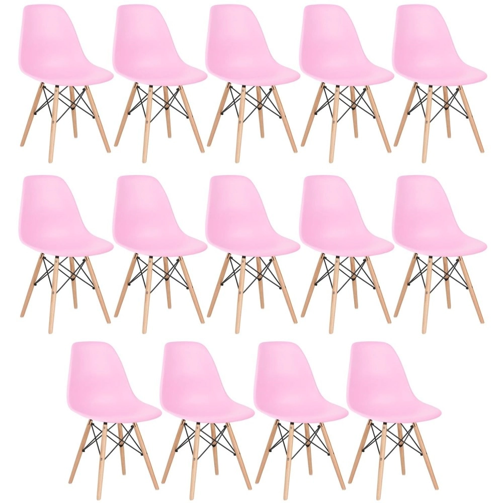 Kit 14 Cadeiras de jantar Charles Eames Eiffel DSW em Polipropileno - Rosa claro Kit 14 Cadeiras de jantar Charles Eames Eiffel DSW em Polipropileno - Rosa claro