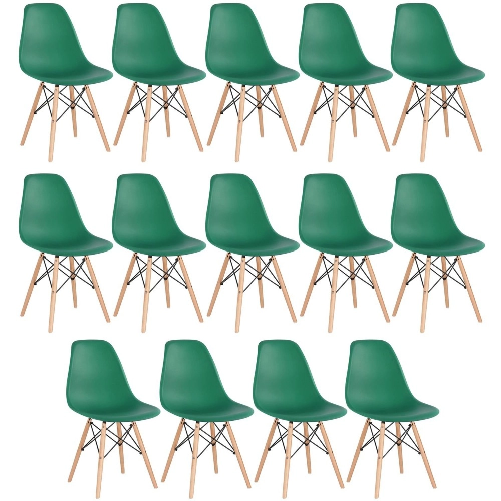 Kit 14 Cadeiras de jantar Charles Eames Eiffel DSW em Polipropileno - Verde escuro