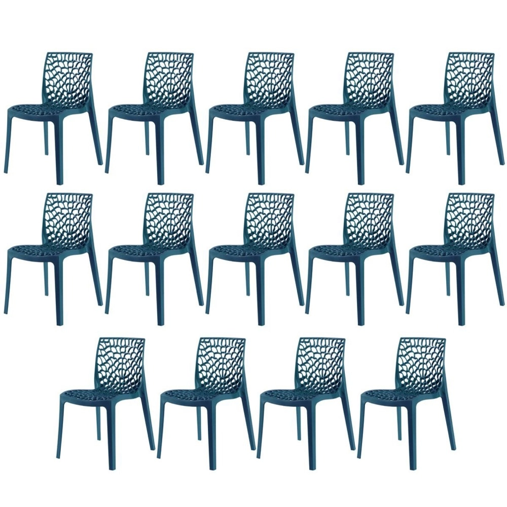 Kit 14 Cadeiras de jantar Gruvyer com design contemporâneo e anatômico - Azul petróleo