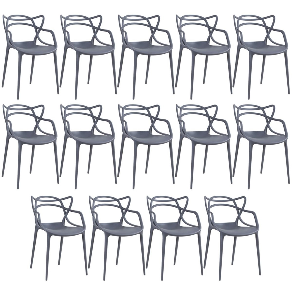 Kit 14 Cadeiras de jantar Master Allegra Design Moderno em Polipropileno - Cinza escuro