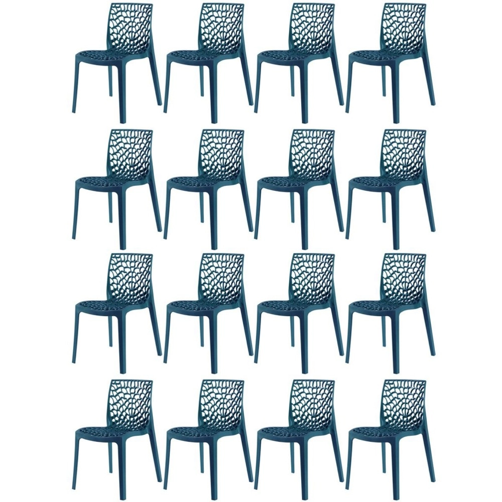 Kit 16 Cadeiras de jantar Gruvyer com design contemporâneo e anatômico - Azul petróleo