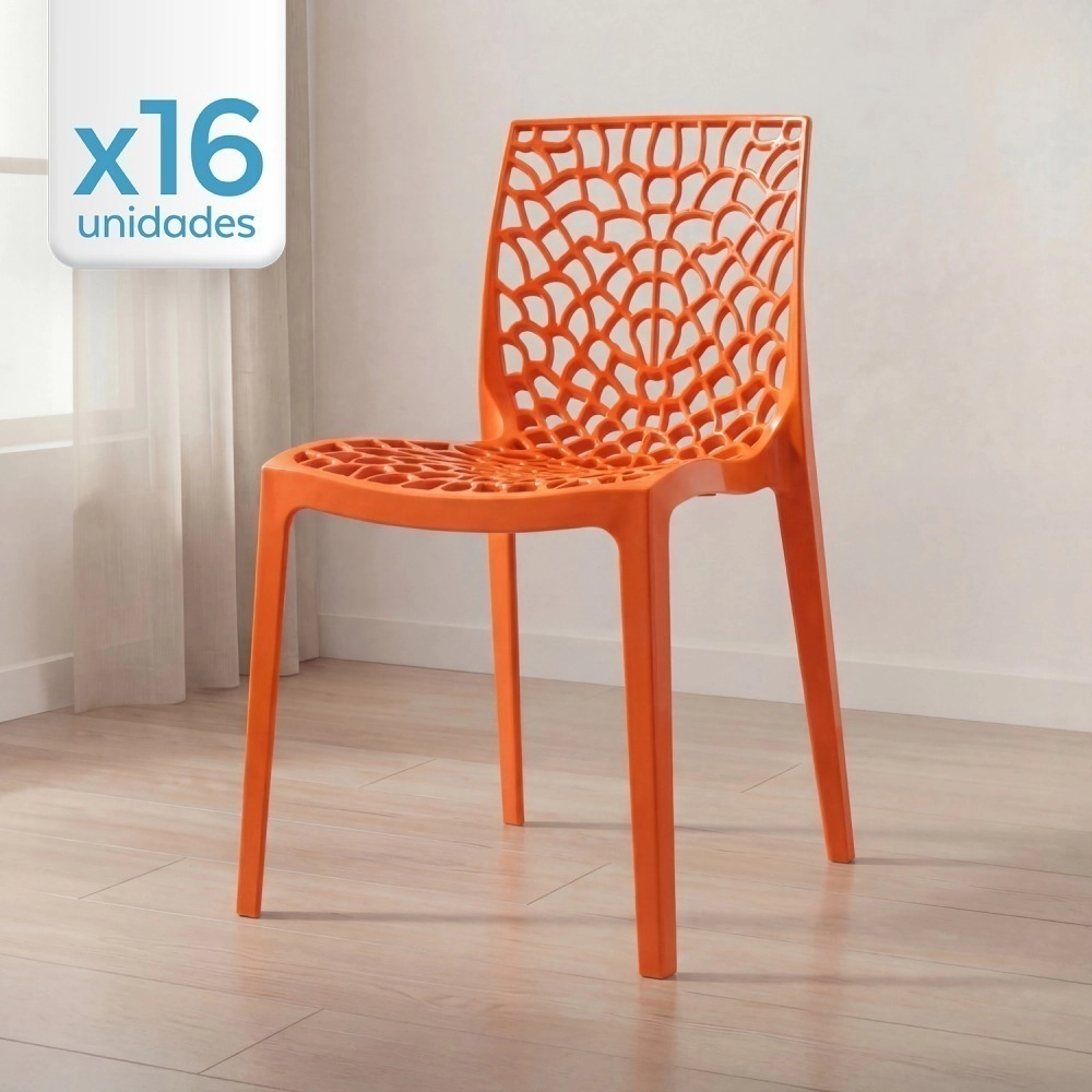 Kit 16 Cadeiras de jantar Gruvyer com design contemporâneo e anatômico - Laranja Kit 16 Cadeiras de jantar Gruvyer com design contemporâneo e anatômico - Laranja