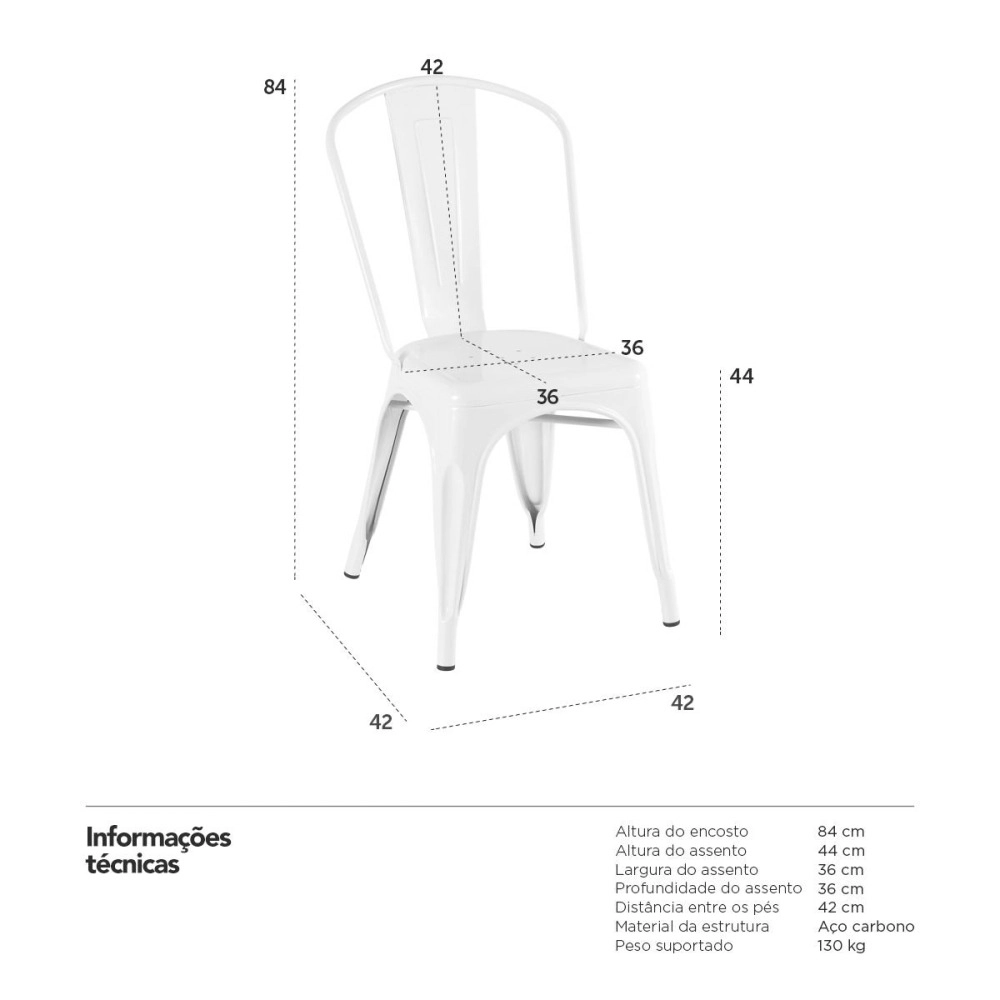 Kit 16 Cadeiras de jantar Iron Tolix com design industrial – Branco Kit 16 Cadeiras de jantar Iron Tolix com design industrial – Branco