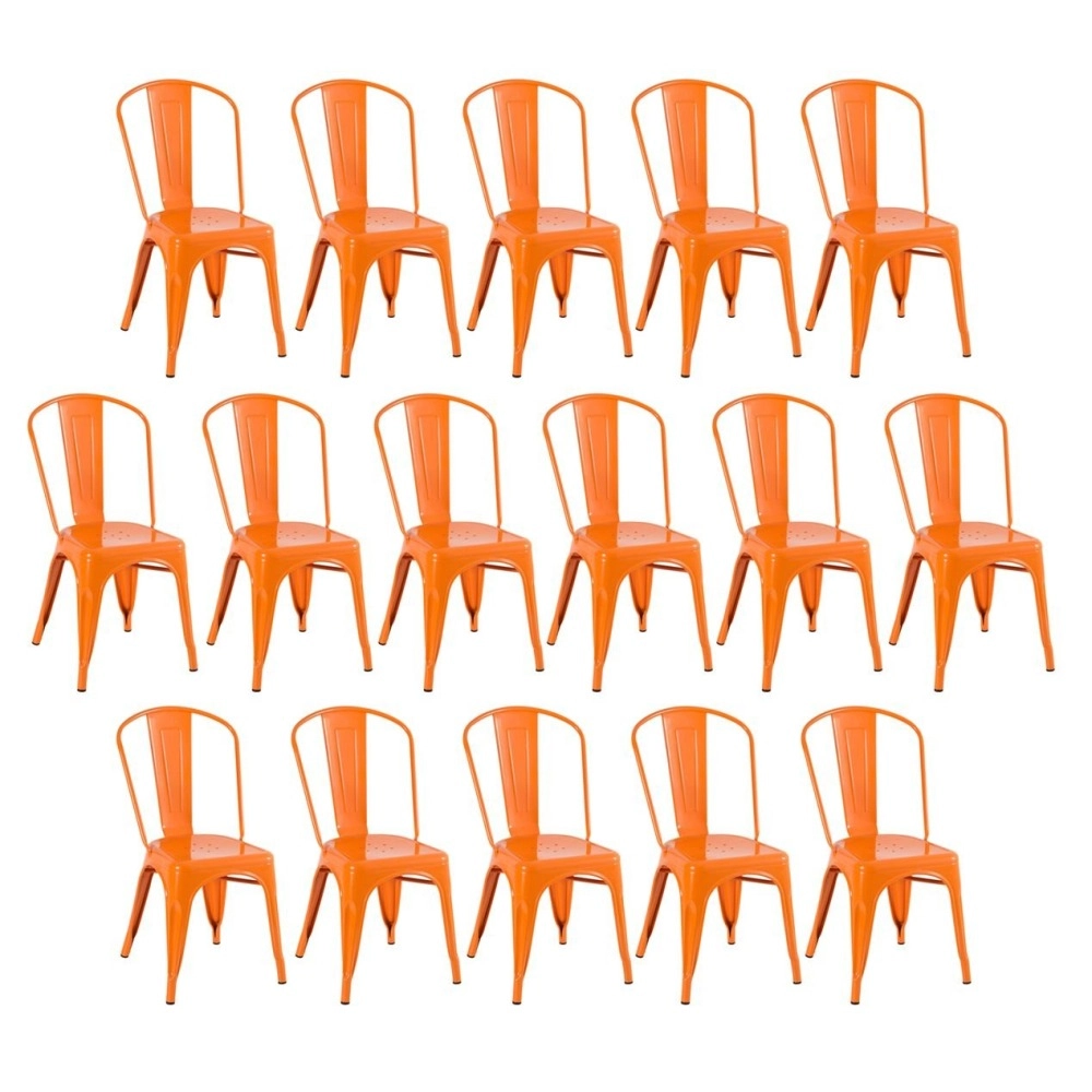 Kit 16 Cadeiras de jantar Iron Tolix com design industrial - Laranja Kit 16 Cadeiras de jantar Iron Tolix com design industrial - Laranja