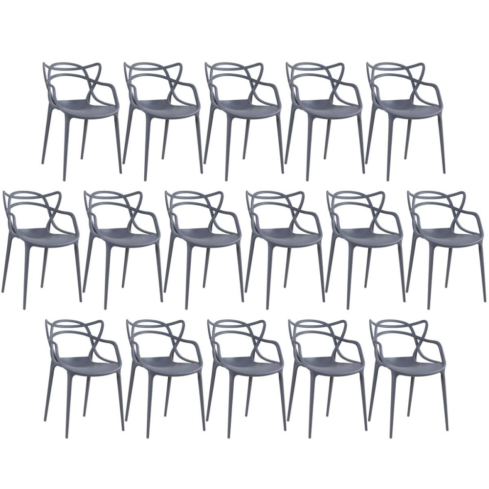 Kit 16 Cadeiras de jantar Master Allegra Design Moderno em Polipropileno - Cinza escuro