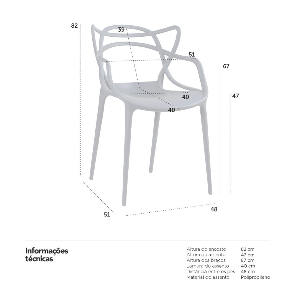 Kit 16 Cadeiras de jantar Master Allegra Design Moderno em Polipropileno - Cinza escuro