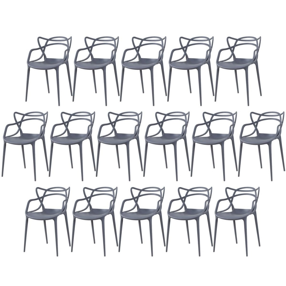 Kit 16 Cadeiras de jantar Master Allegra Design Moderno em Polipropileno - Cinza escuro