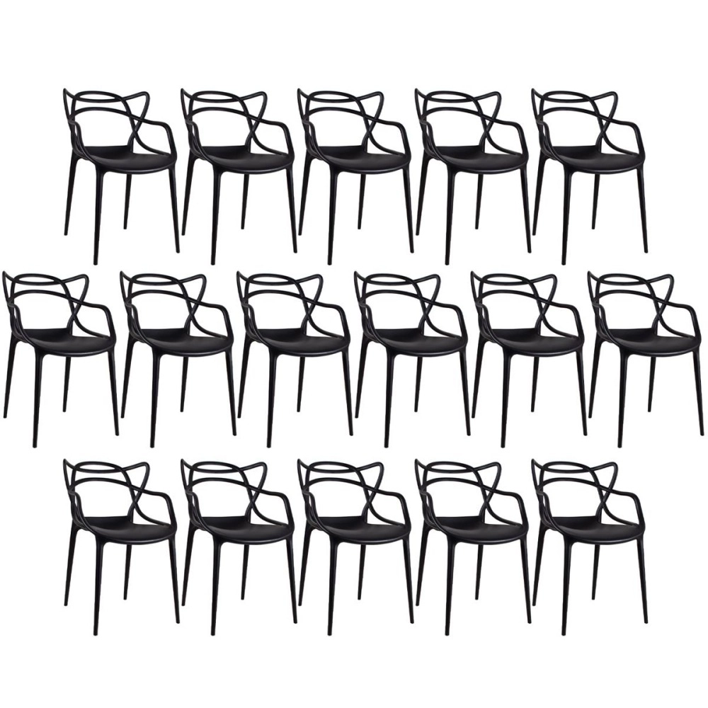 Kit 16 Cadeiras de jantar Master Allegra Design Moderno em Polipropileno - Preto