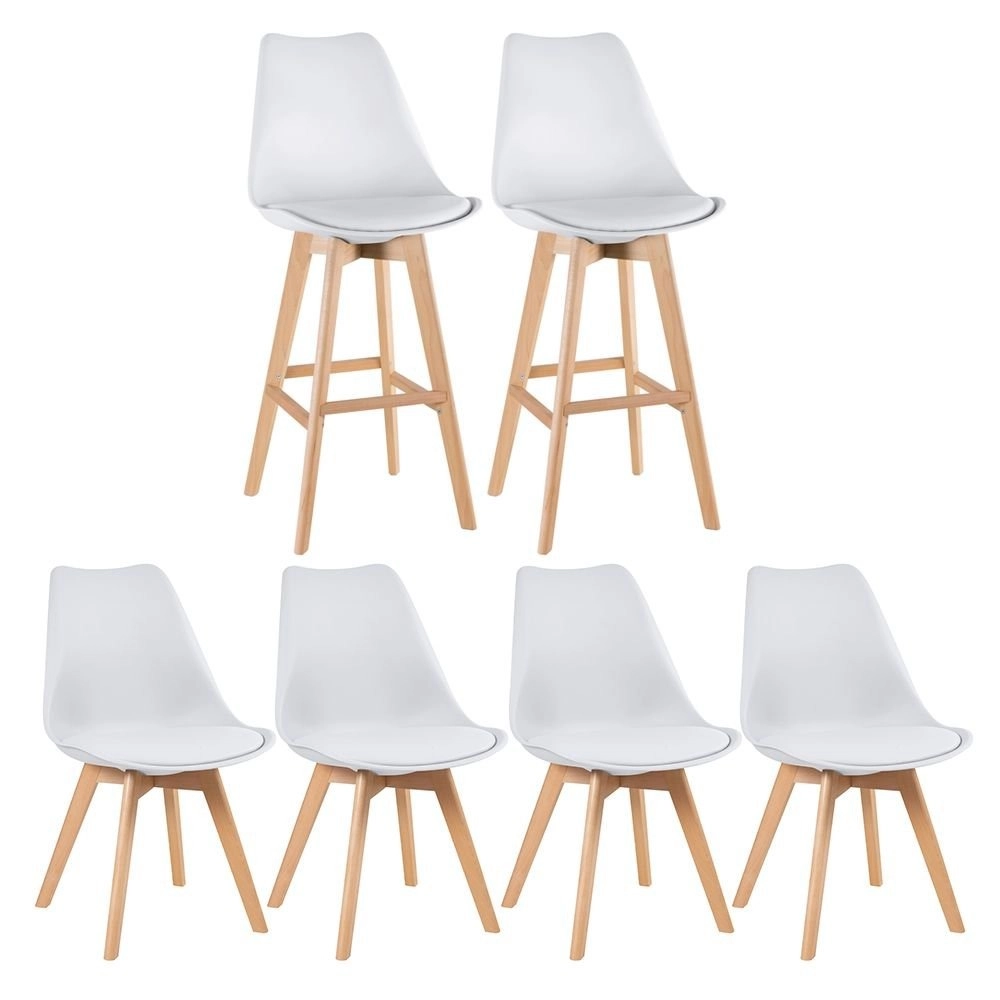 Kit 2 banquetas + 4 cadeiras estofadas Leda - Branco Kit 2 banquetas + 4 cadeiras estofadas Leda - Branco