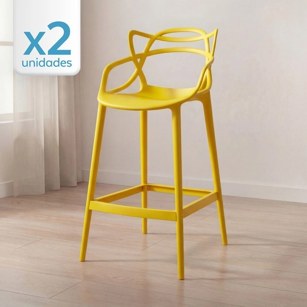 Kit 2 Banquetas alta para bancada Master Allegra em Polipropileno 78 cm - Amarelo Kit 2 Banquetas alta para bancada Master Allegra em Polipropileno 78 cm - Amarelo