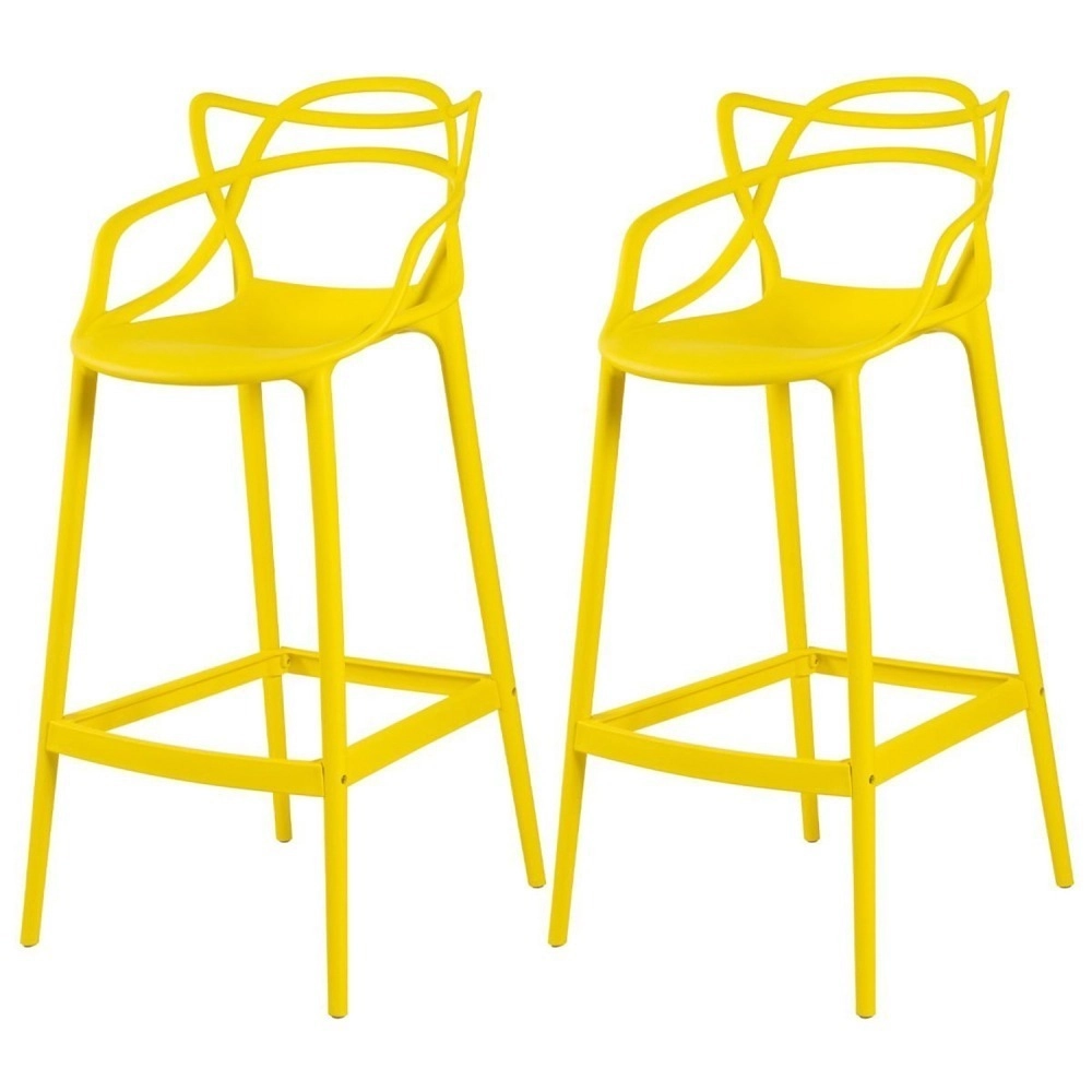 Kit 2 Banquetas alta para bancada Master Allegra em Polipropileno 78 cm - Amarelo Kit 2 Banquetas alta para bancada Master Allegra em Polipropileno 78 cm - Amarelo