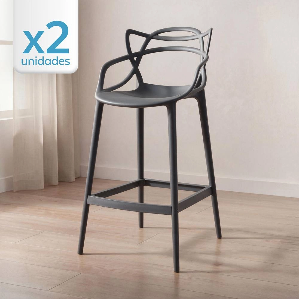 Kit 2 Banquetas alta para bancada Master Allegra em Polipropileno 78 cm - Cinza escuro Kit 2 Banquetas alta para bancada Master Allegra em Polipropileno 78 cm - Cinza escuro