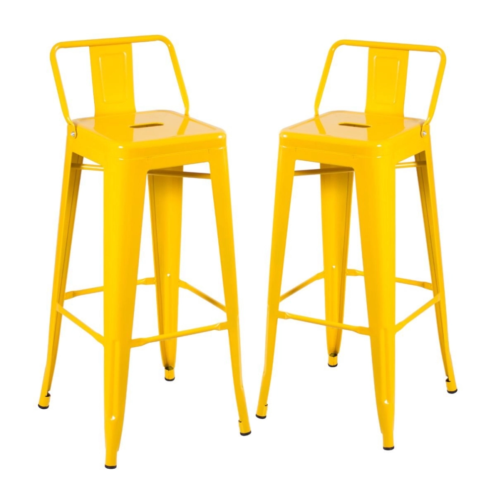 Kit 2 banquetas altas para bancada Iron Tolix com encosto 76 cm – Amarelo