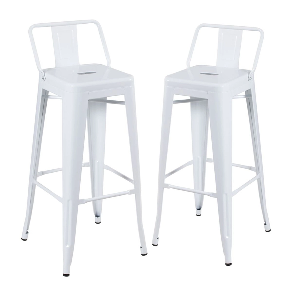 Kit 2 banquetas altas para bancada Iron Tolix com encosto 76 cm – Branco