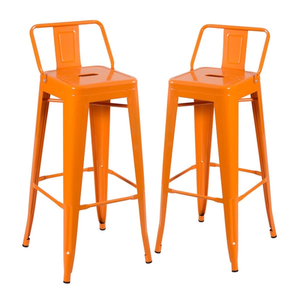 Kit 2 banquetas altas para bancada Iron Tolix com encosto 76 cm – Laranja