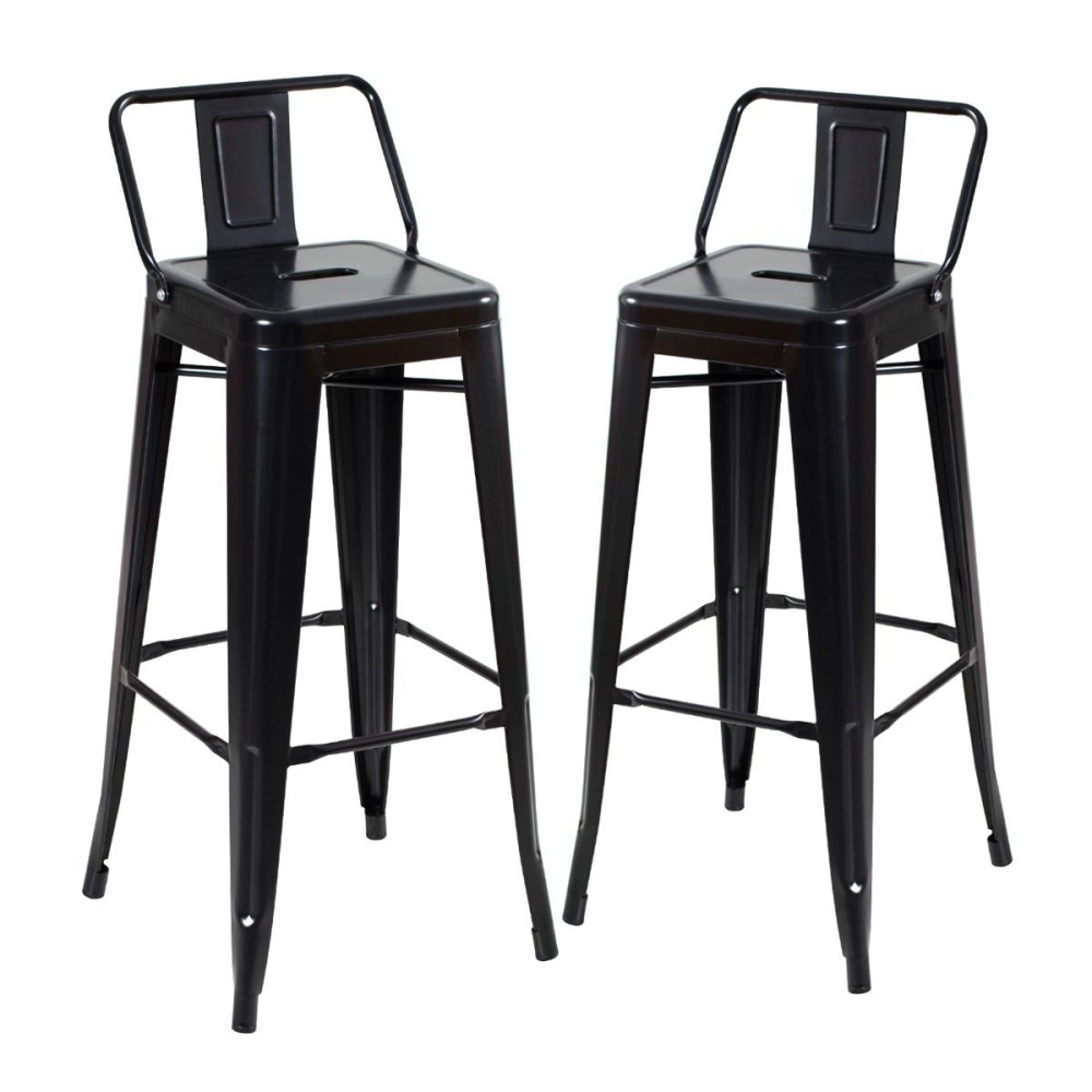 Kit 2 banquetas altas para bancada Iron Tolix com encosto 76 cm – Preto Semibrilho